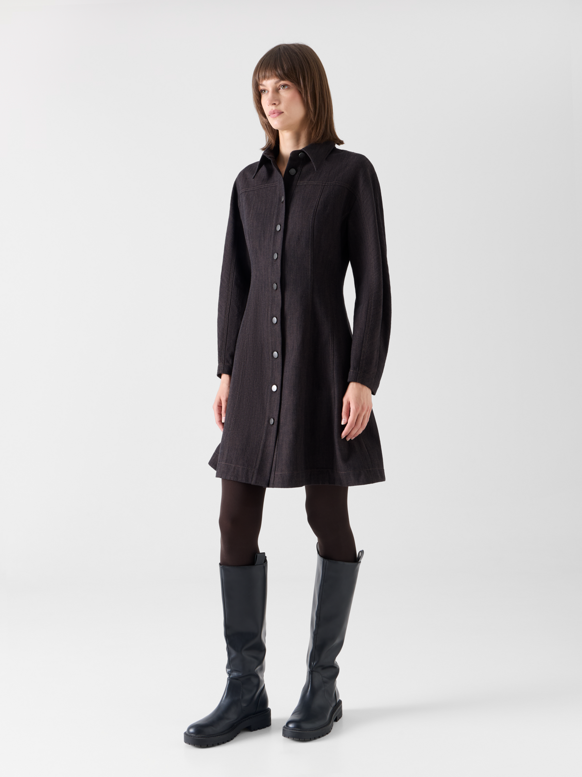 Designer Fit-and-Flare Minikleid aus Winter-Denim - Braun 