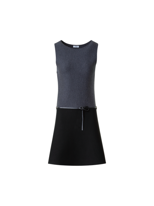 Designer A-Linie Milano Wolle Strickkleid mit Gürtel - Schwarz - Grau - Bunt