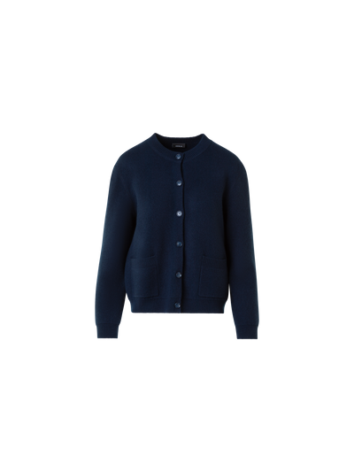 Designer Relaxed Cardigan aus reinem Kaschmir Piqué - Dunkelblau - Blau