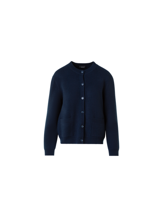 Designer Relaxed Cardigan aus reinem Kaschmir Piqué - Dunkelblau - Blau