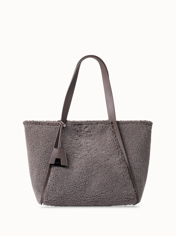 Shearling Medium Tote Bag - grey - brown