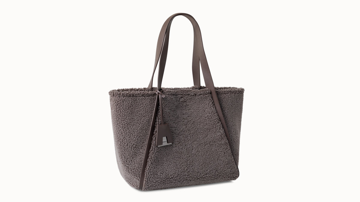 Shearling Medium Tote Bag - grey - brown