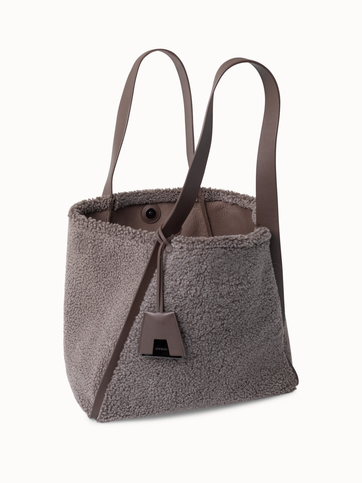 Shearling Medium Tote Bag - grey - brown