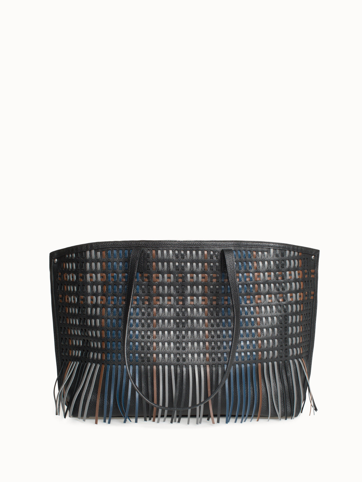 Medium Ai Shoulder Bag in Woven Leather with Fringes - multicolor