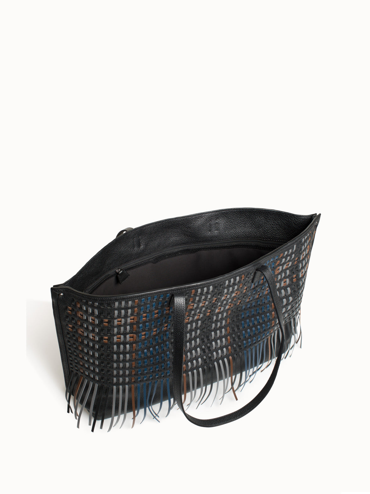 Medium Ai Shoulder Bag in Woven Leather with Fringes - multicolor