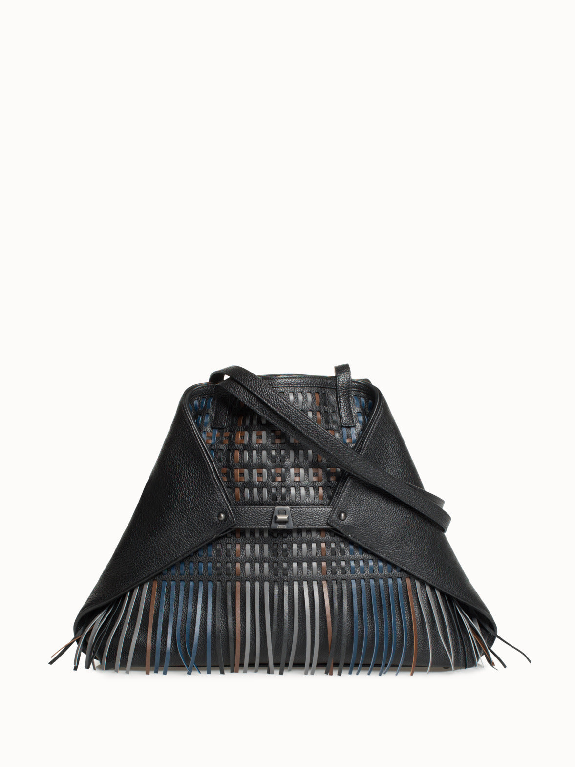 Medium Ai Shoulder Bag in Woven Leather with Fringes - multicolor