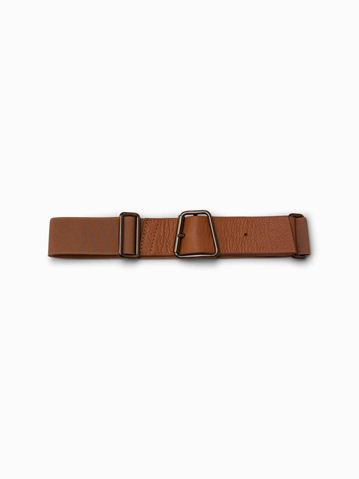 Elastischer Ledergürtel mit trapezförmiger Schnalle - Braun
