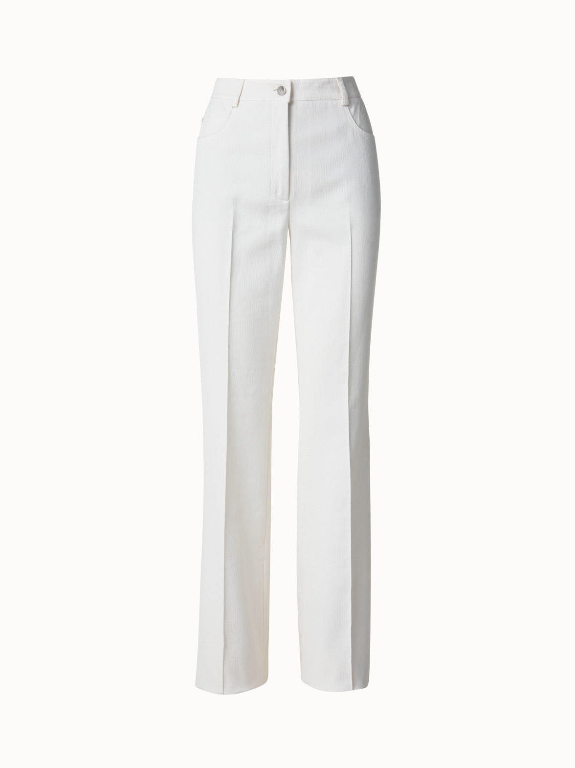 Bootcut Hose aus Baumwoll-Seiden-Stretch-Doubleface - Ecru
