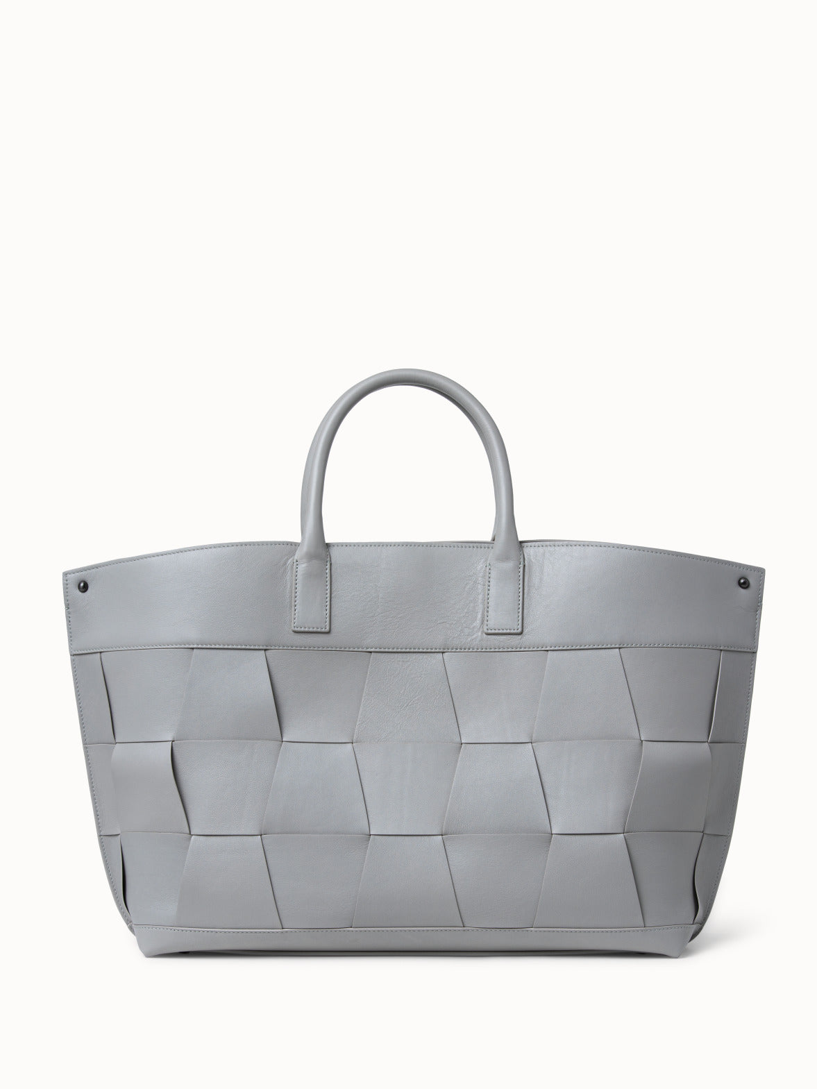 Medium Leather Crossbody Braided Trapezoid Handbag - grey