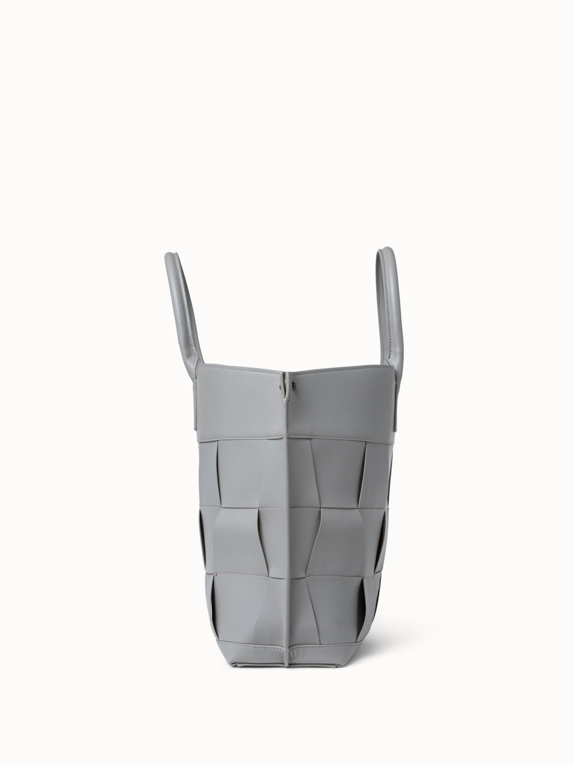Medium Leather Crossbody Braided Trapezoid Handbag - grey