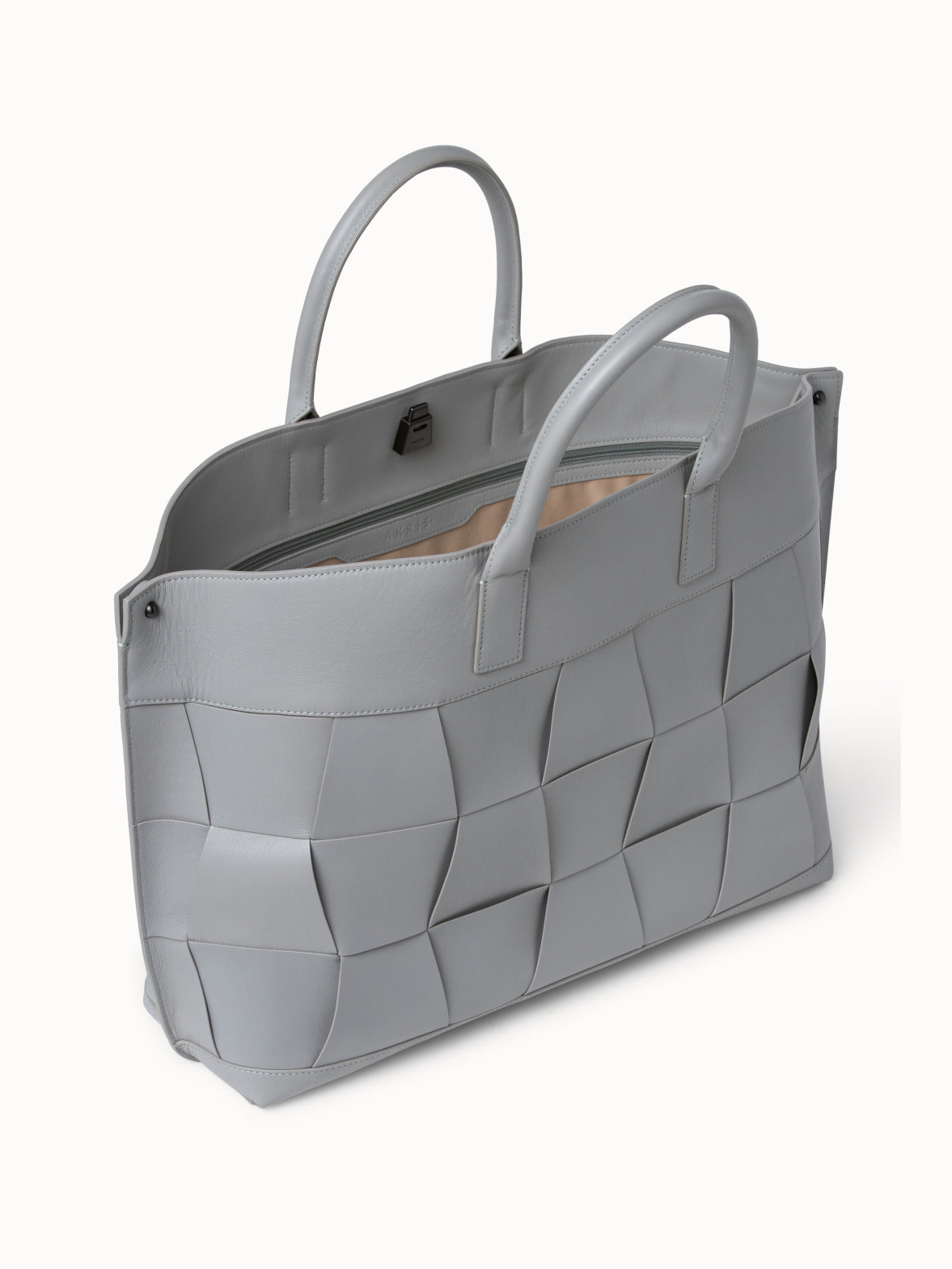 Medium Leather Crossbody Braided Trapezoid Handbag - grey