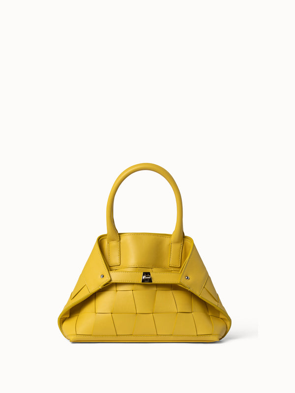 Little Ai-Tasche aus geflochtenen Cervo-Nappakalbsleder-Trapezen mit Handgriffen - Gelb