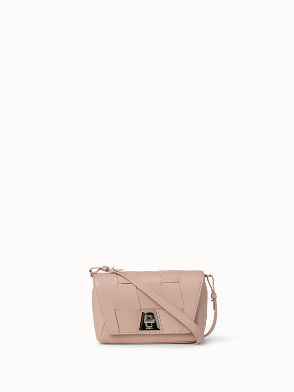 Small Anouk Day Bag in Braided Leather Trapezoids - pink