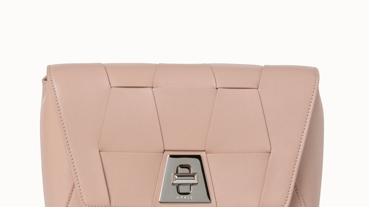 Small Anouk Day Bag in Braided Leather Trapezoids - pink