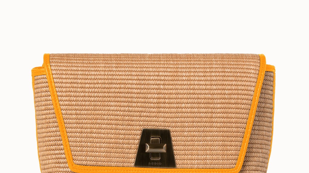 Small Anouk Day Bag in Raffia - orange - beige