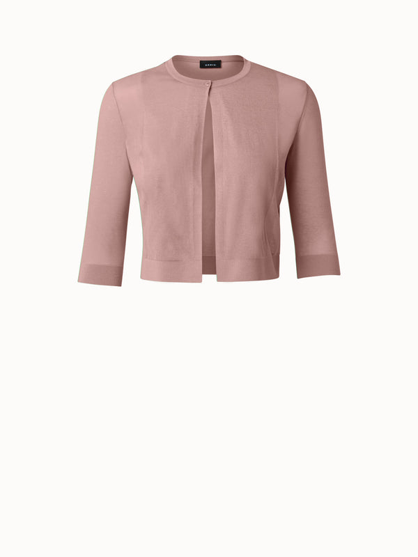 Short Transparent Cotton Blend Knit Cardigan - pink