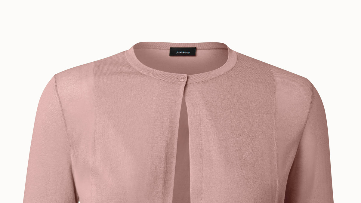 Short Transparent Cotton Blend Knit Cardigan - pink