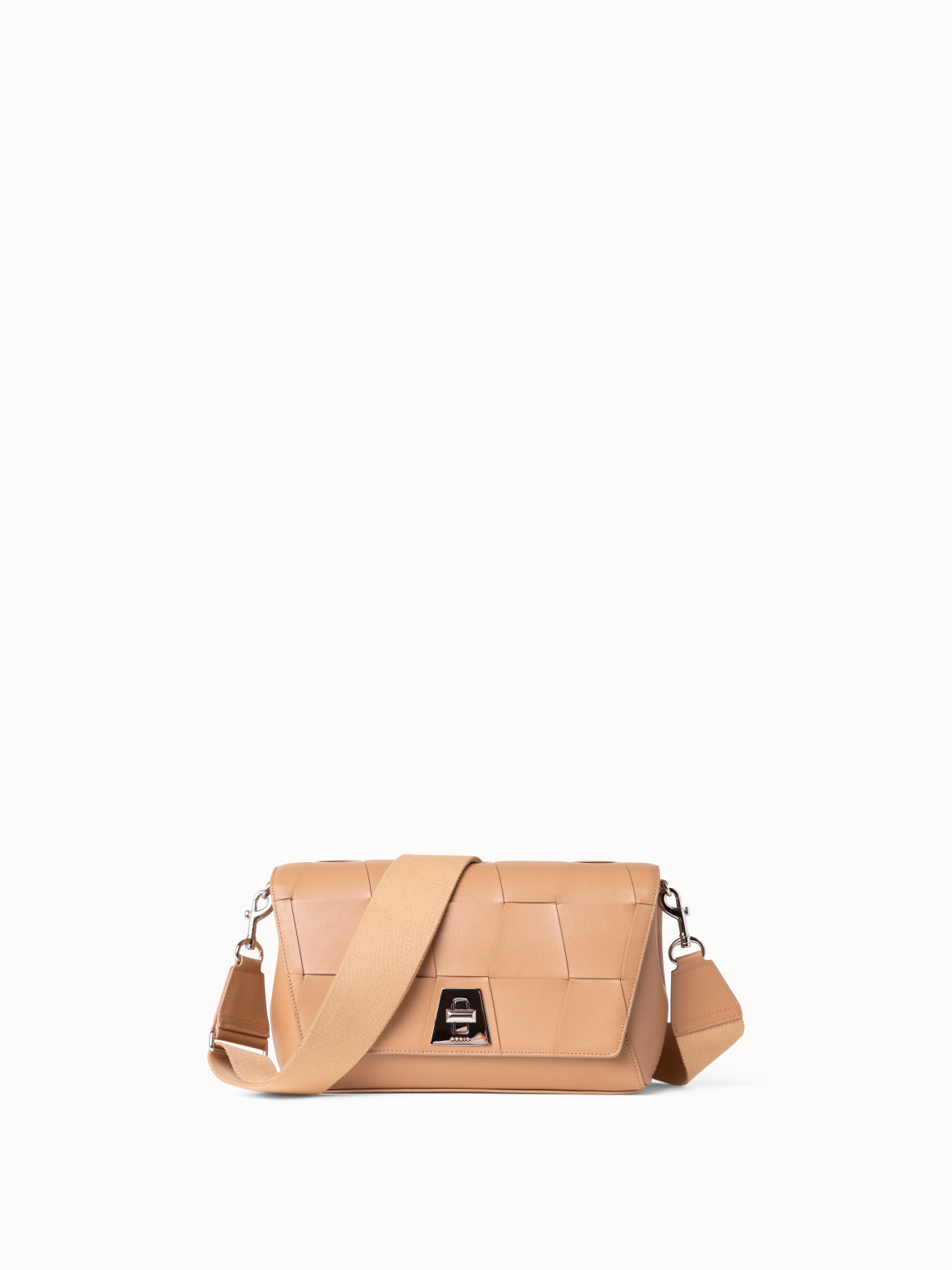 Anouk Day Bag in Braided Leather Trapezoids - beige