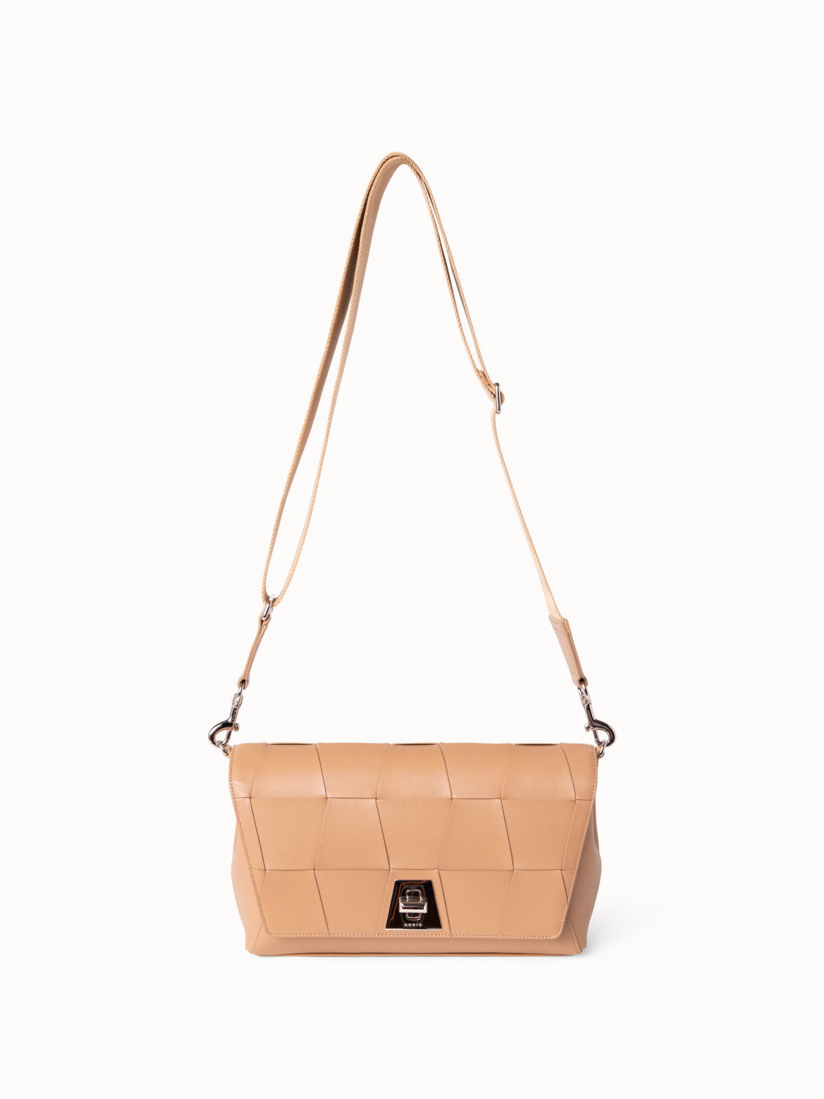 Anouk Day Bag in Braided Leather Trapezoids - beige