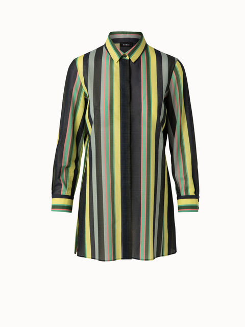Tunika Bluse aus Baumwolle Voile mit Polychromatic Stripes Druck