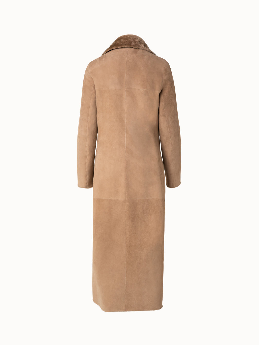 Langer Ledermantel mit Fell aus Lammfell - Beige