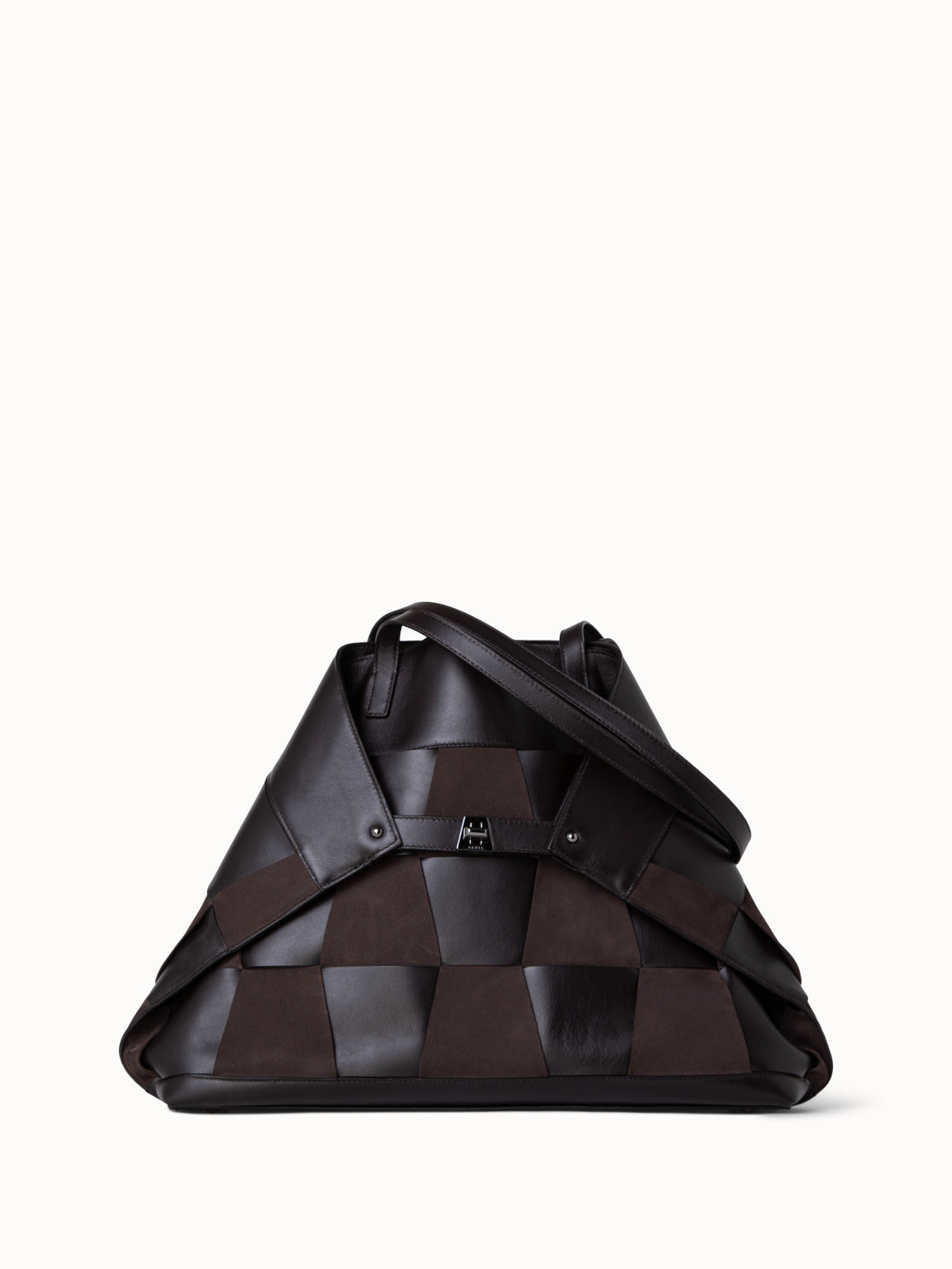 Medium Ai Shoulder Bag in Braided Leather and Nubuck Trapezoids - brown