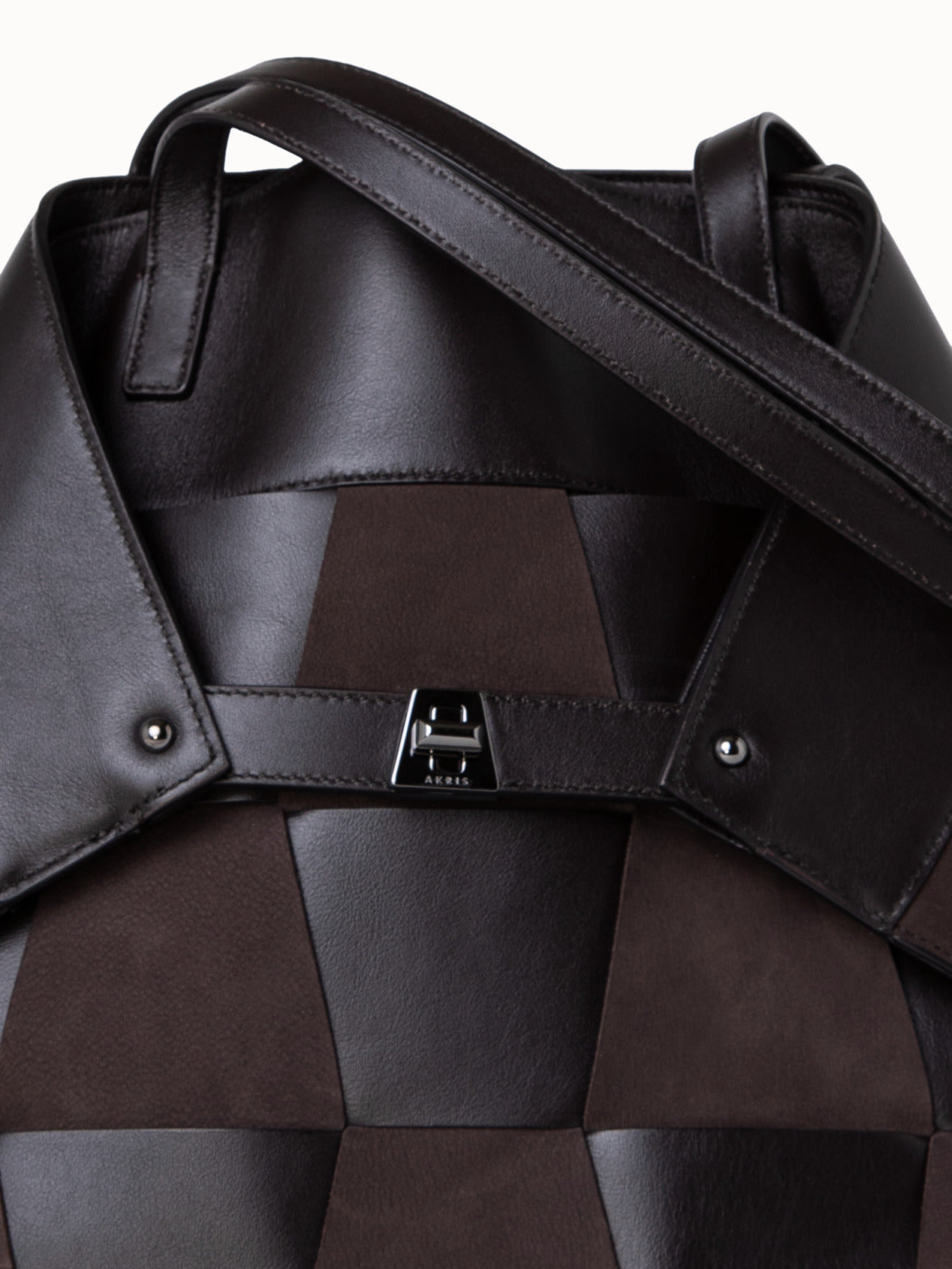 Medium Ai Shoulder Bag in Braided Leather and Nubuck Trapezoids - brown