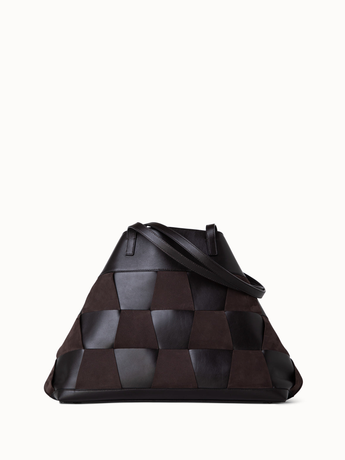 Medium Ai Shoulder Bag in Braided Leather and Nubuck Trapezoids - brown