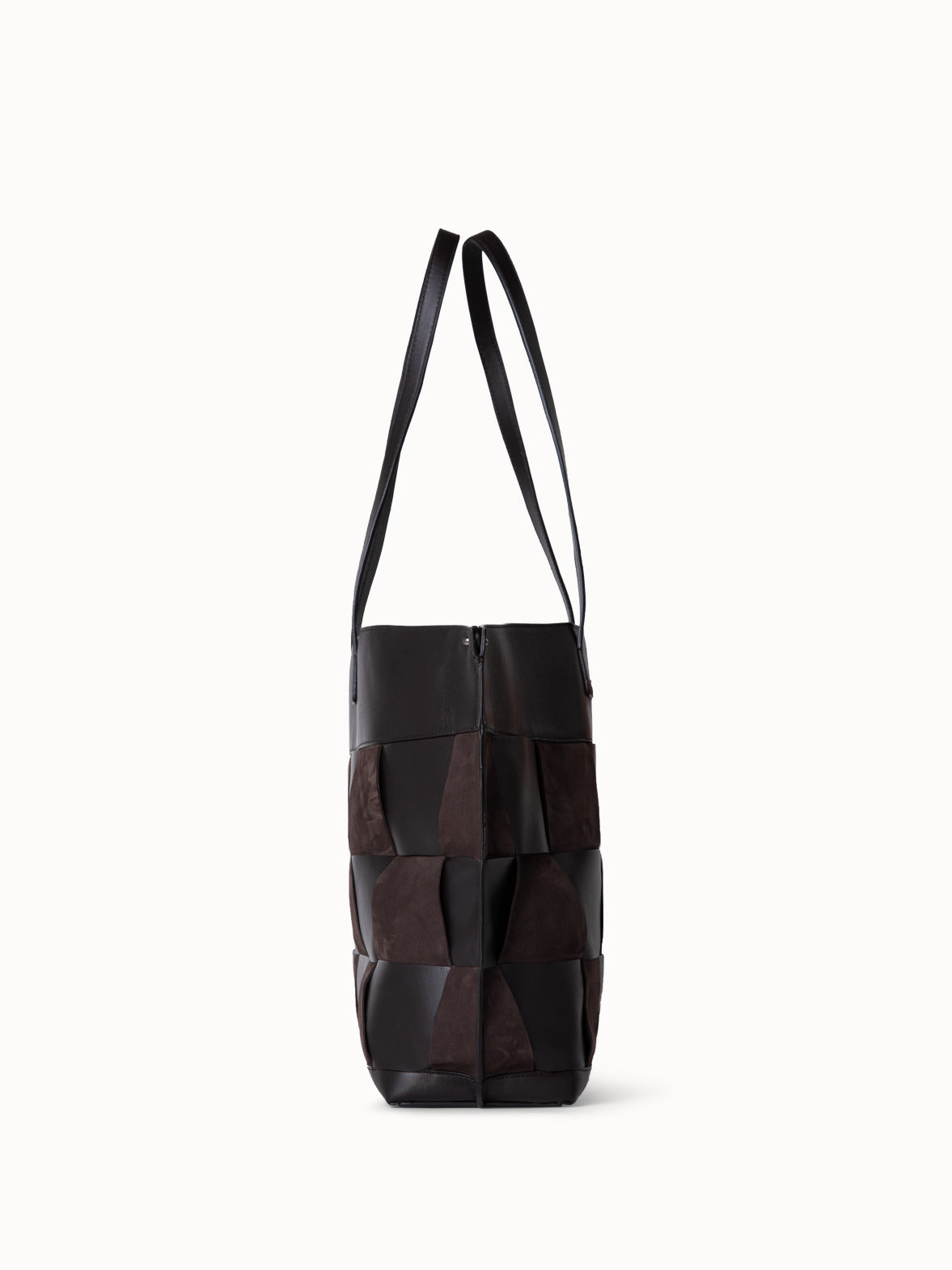 Medium Ai Shoulder Bag in Braided Leather and Nubuck Trapezoids - brown