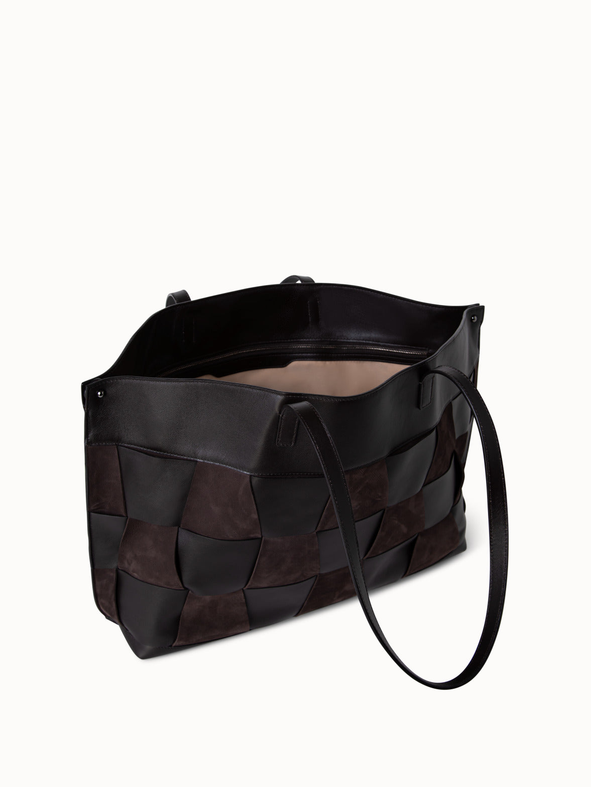 Medium Ai Shoulder Bag in Braided Leather and Nubuck Trapezoids - brown