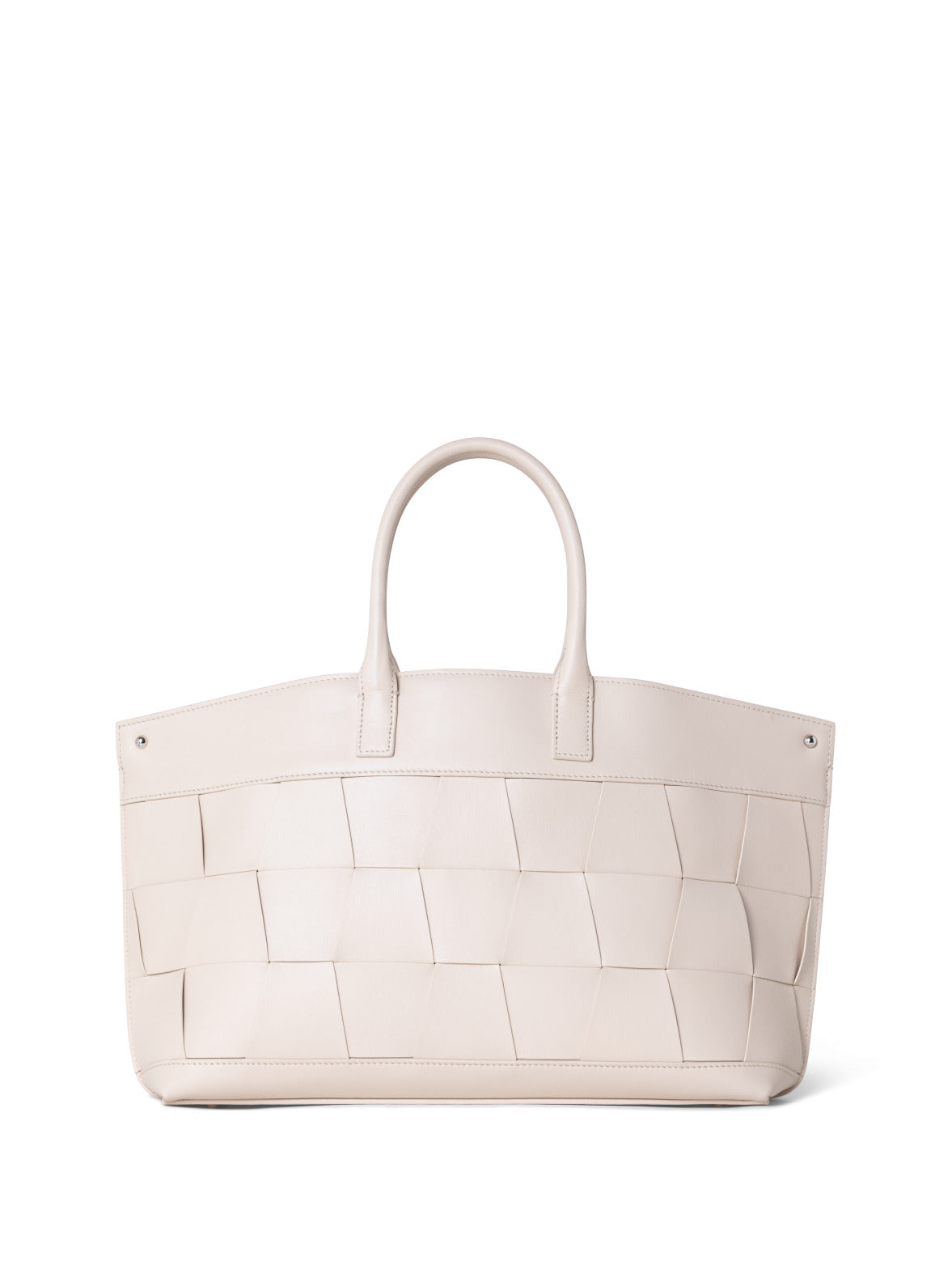 Small Ai Messenger Bag aus geflochtenen Ledertrapezen - Beige
