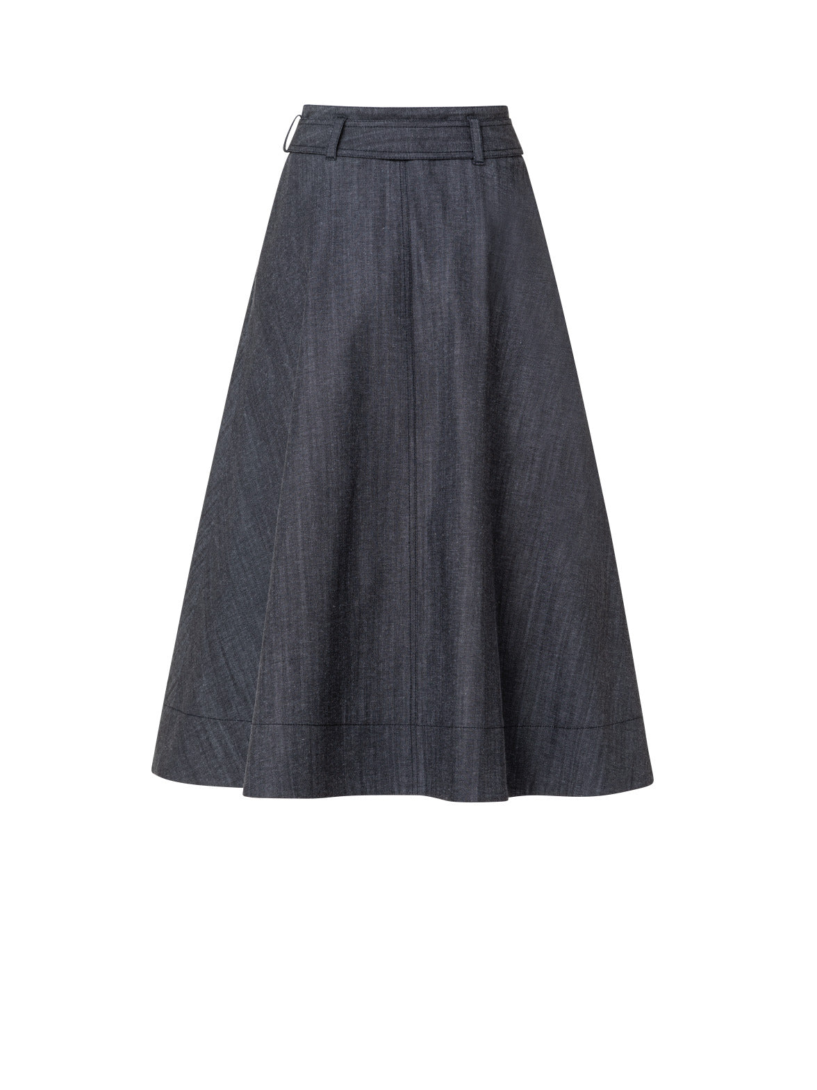 Cotton Denim Full Belted Skirt