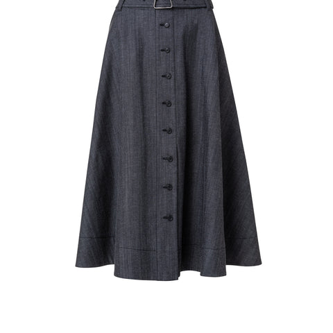 A-Line Cotton Stretch Denim Midi Skirt