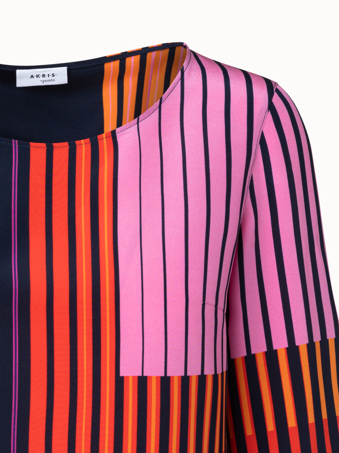 Crêpe de Chine Blouse with Layered Stripe Print - navy - multicolor