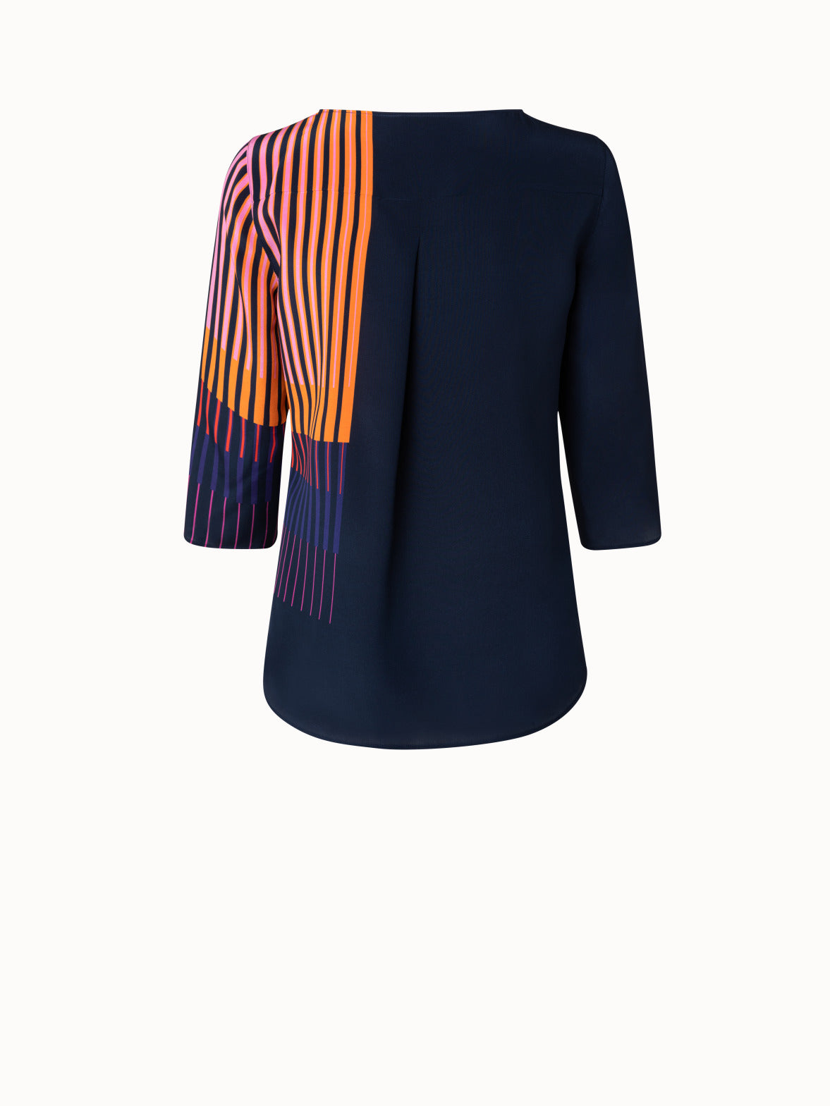 Crêpe de Chine Blouse with Layered Stripe Print - navy - multicolor