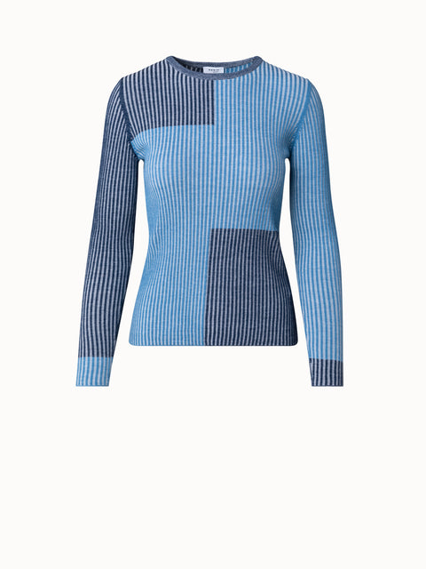 Gerippter Color-Block Pullover aus Merinowolle