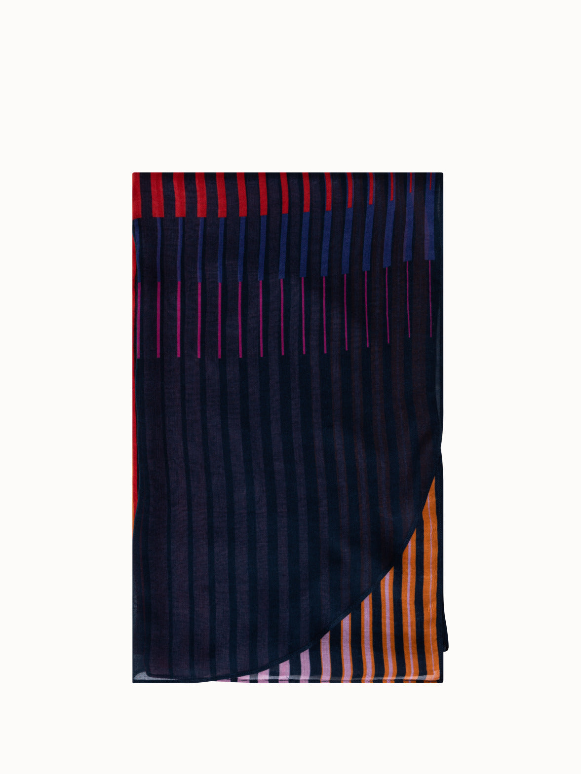 Modal Scarf with Layered Stripe Print - navy - multicolor