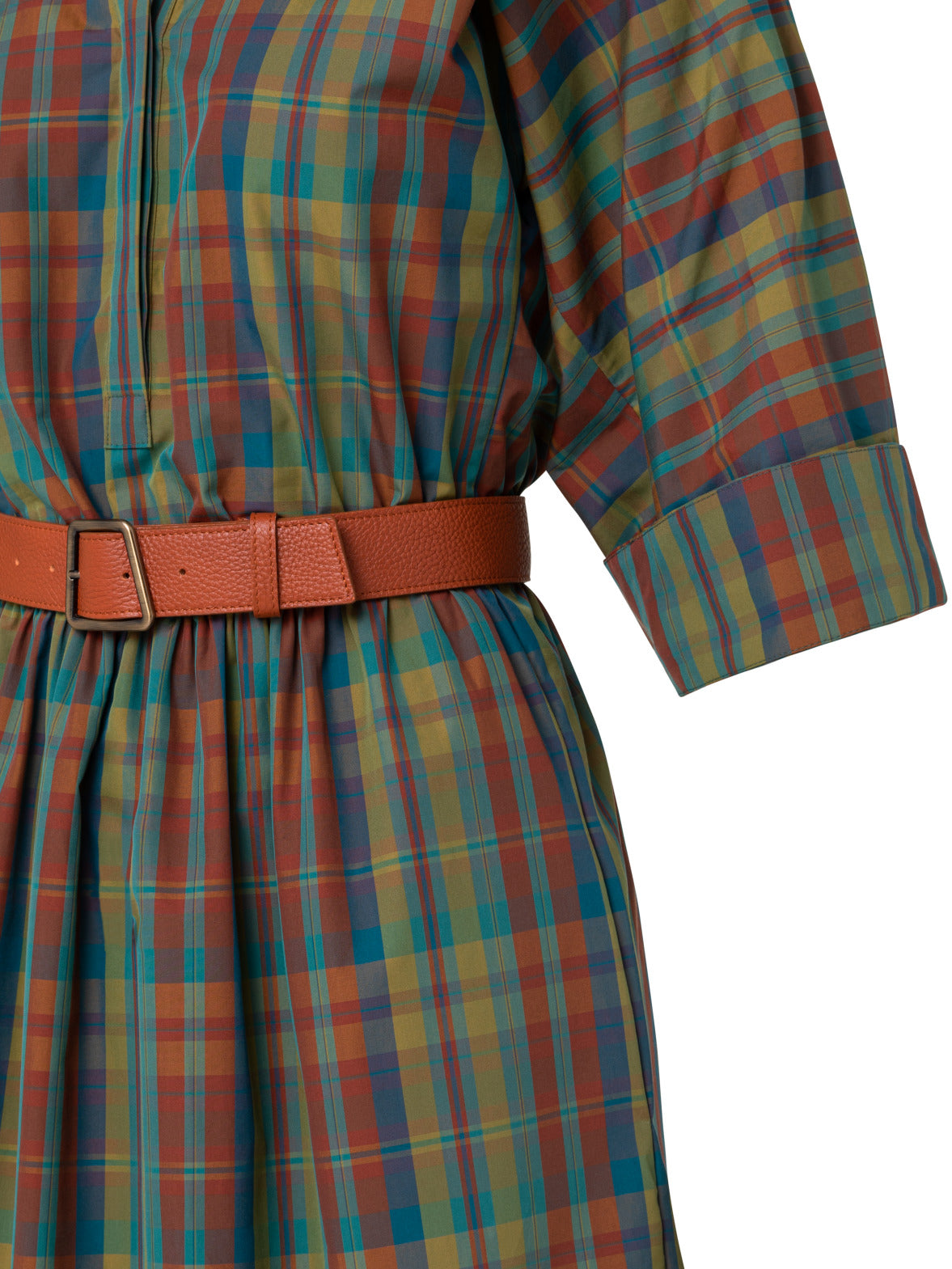 Cotton Poplin Check Shirt Dress
