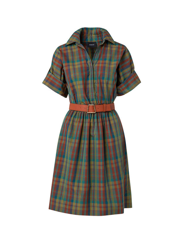 Cotton Poplin Check Shirt Dress