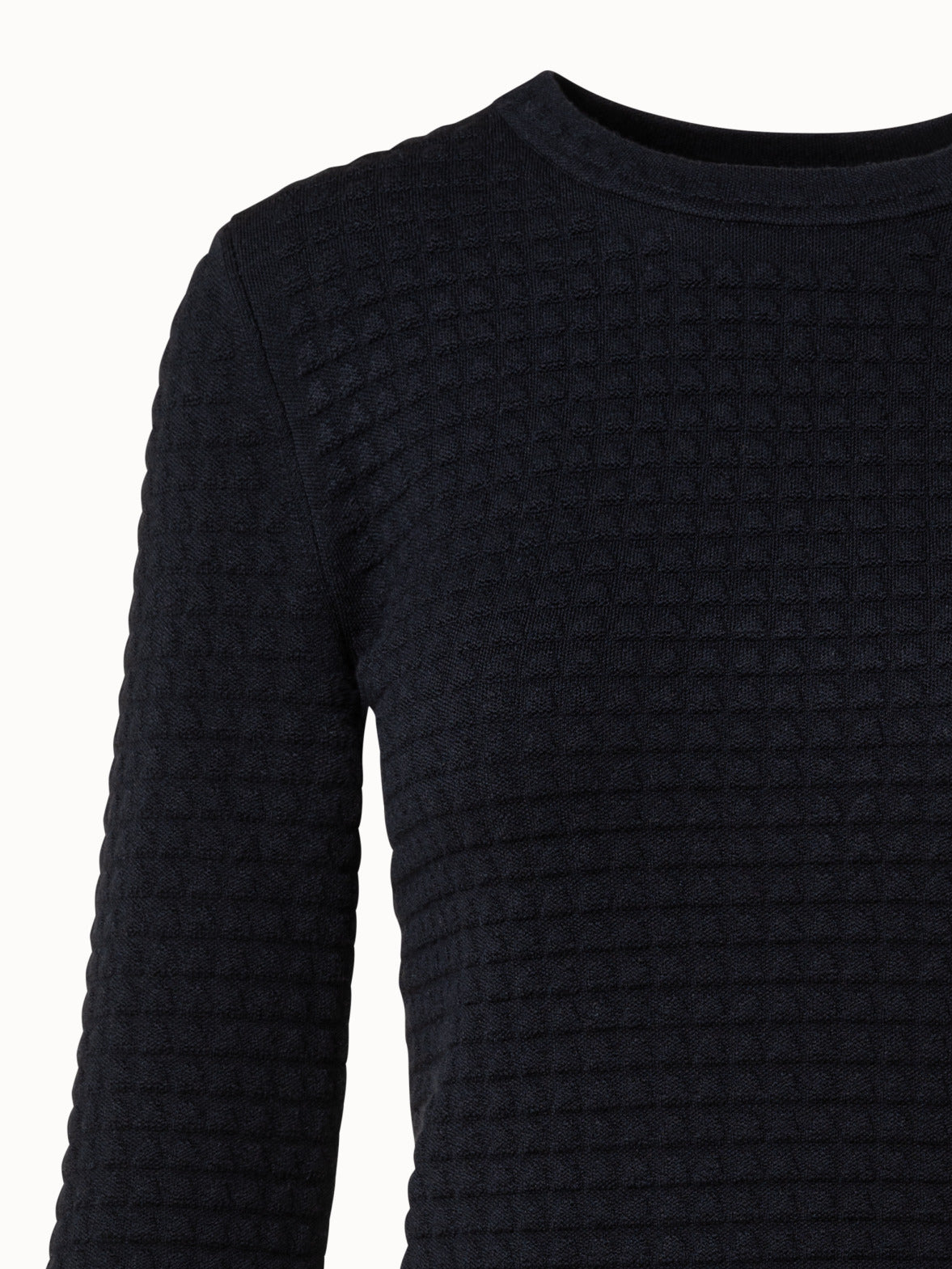 Trapezoid Grid Wool Silk Stretch Jacquard Pullover - black