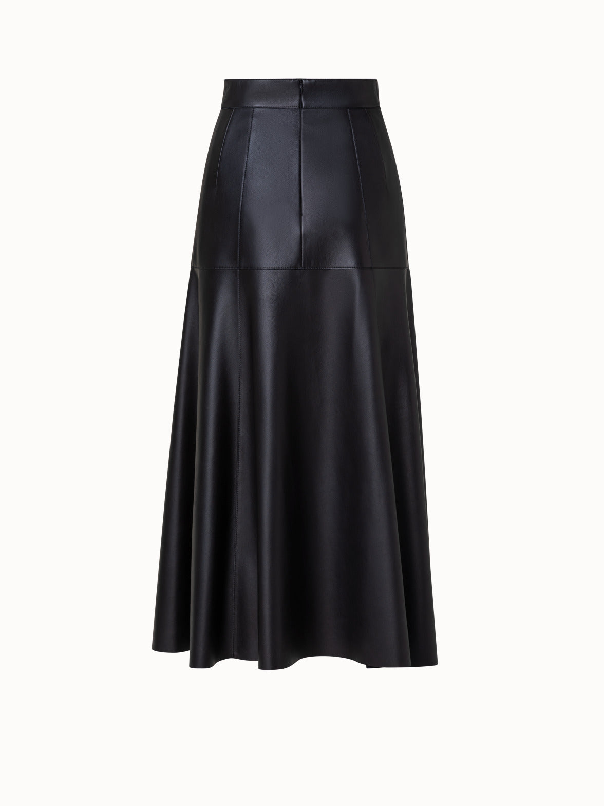 Flared Lambskin Leather Midi Skirt - black