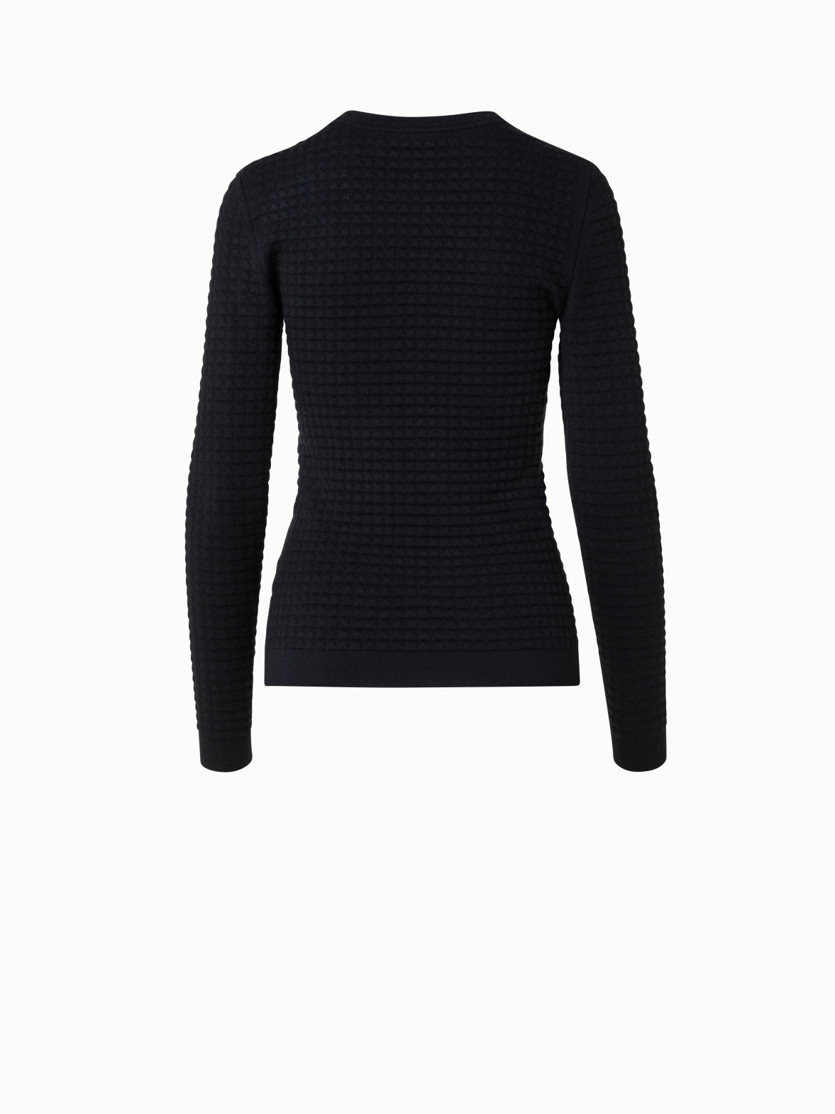 Trapezoid Grid Wool Silk Stretch Jacquard Pullover - black