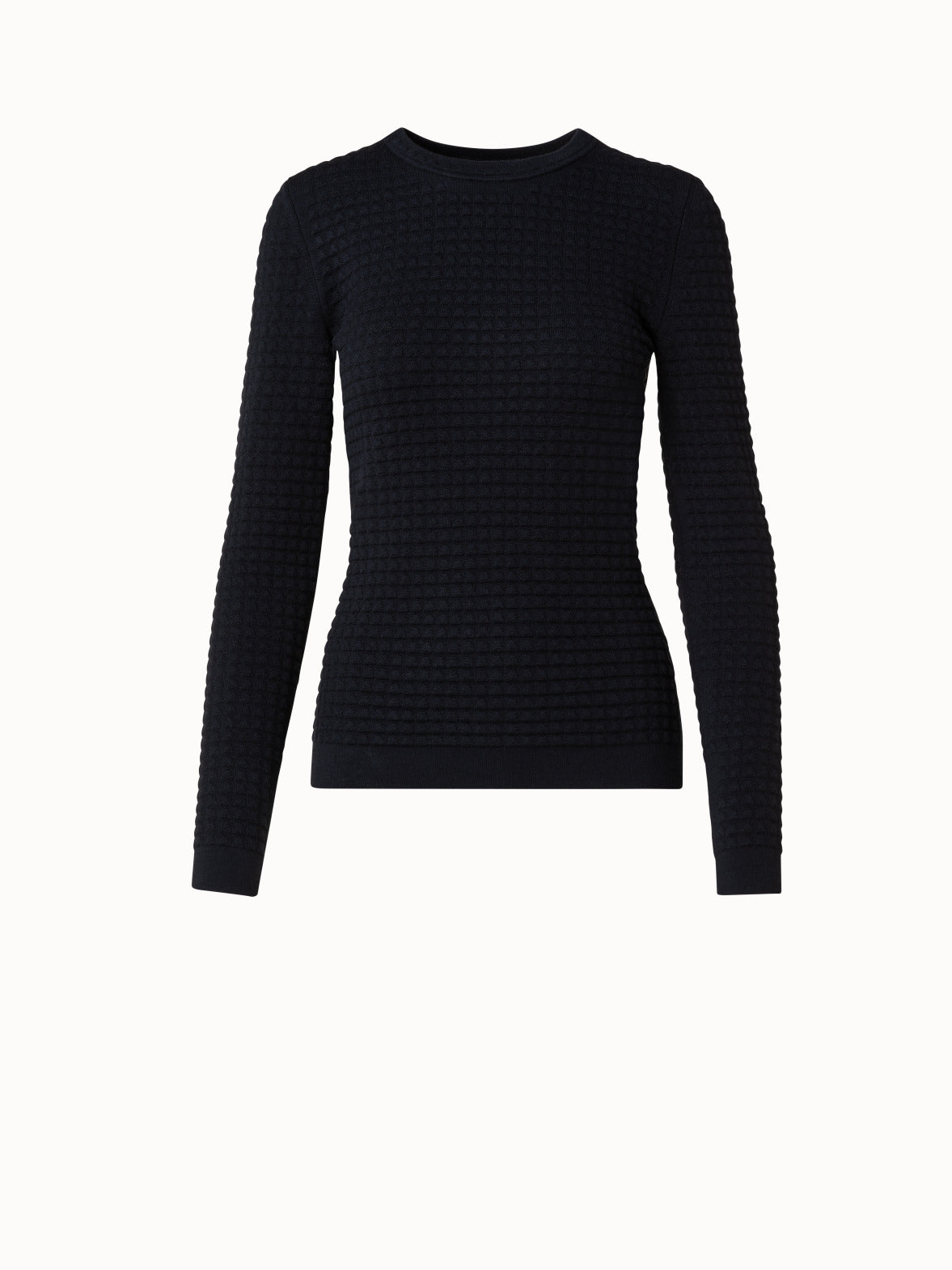 Trapezoid Grid Wool Silk Stretch Jacquard Pullover - black
