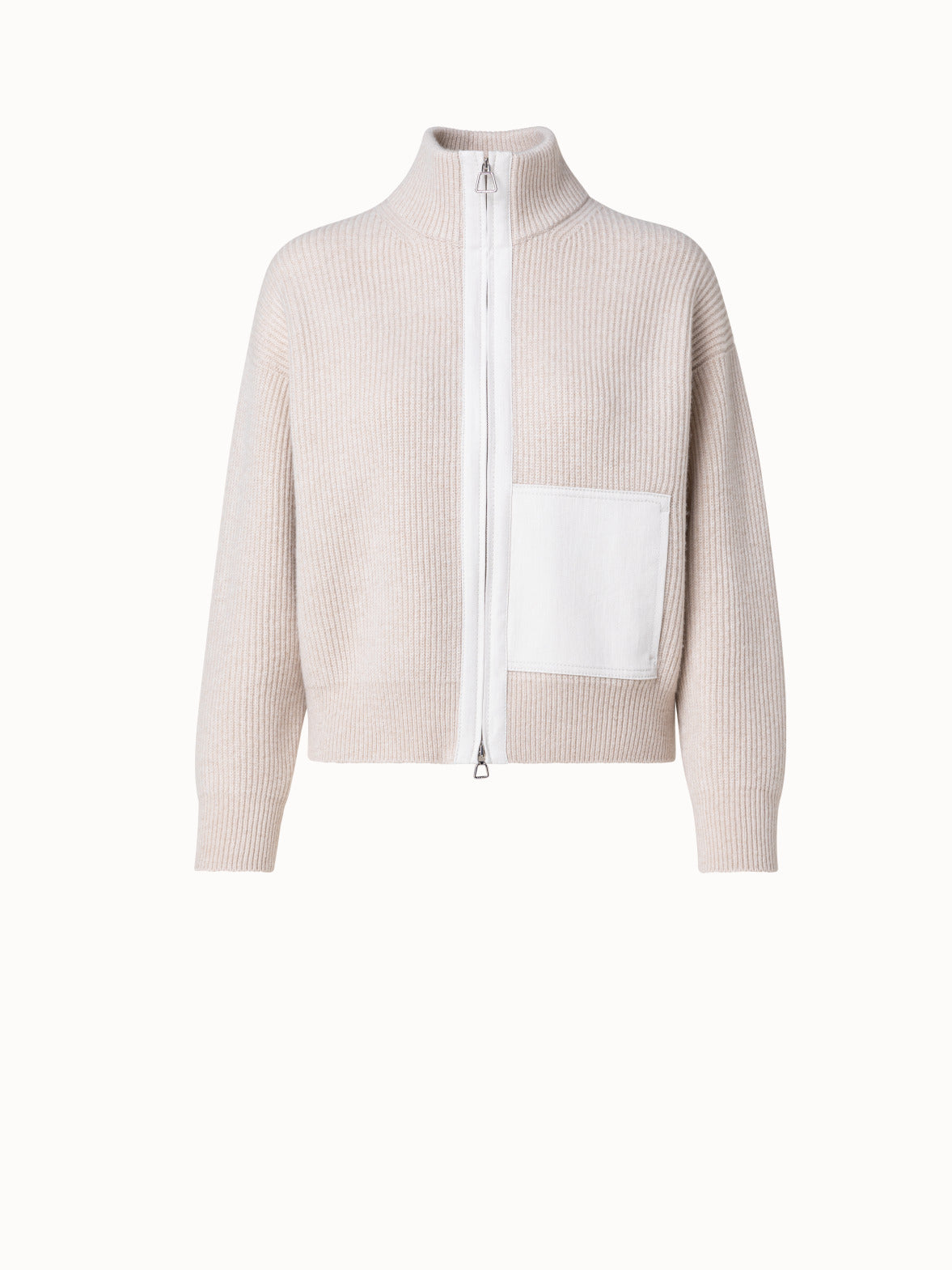 Boxy Cashmere Zip Cardigan - beige