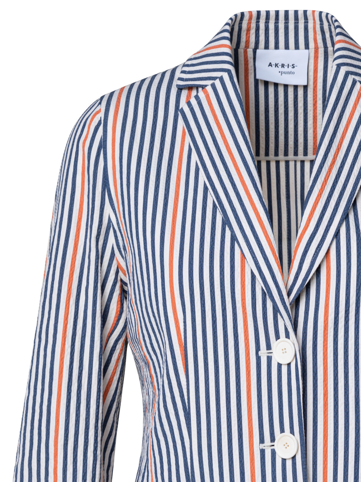 Three Button Blazer In Cotton Seersucker Stretch