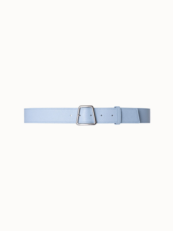 Leather Belt with Trapezoid Buckle - blue