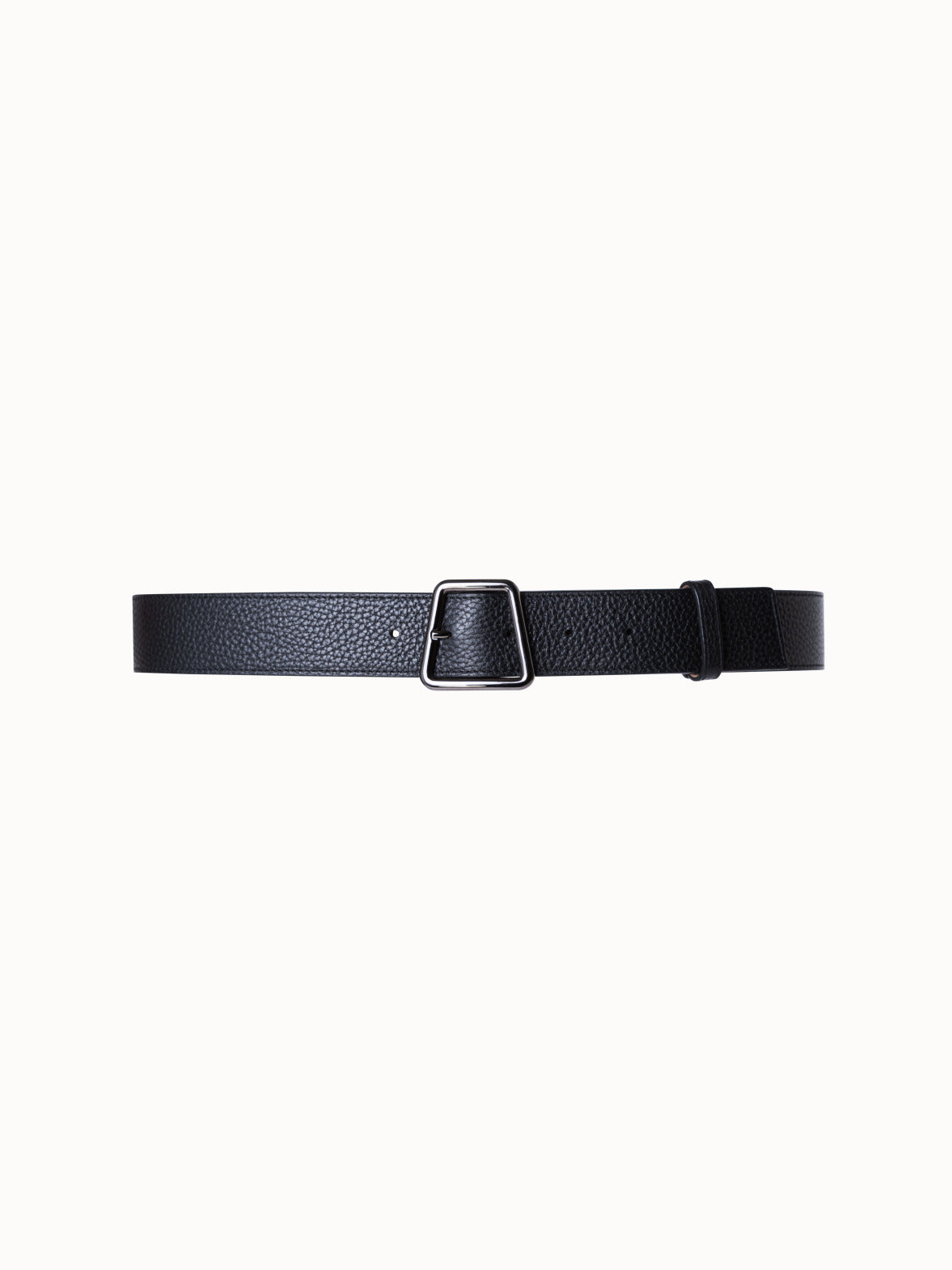 Leather Belt with Trapezoid Buckle - black