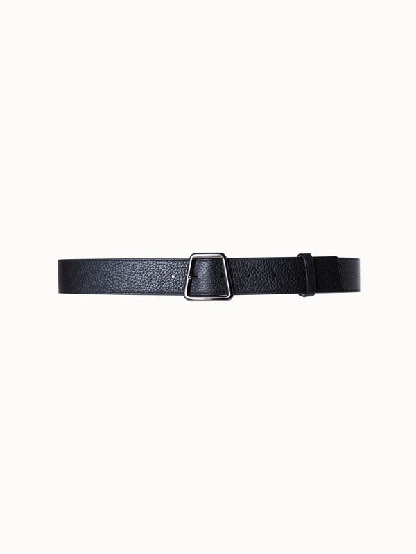 Leather Belt with Trapezoid Buckle - black
