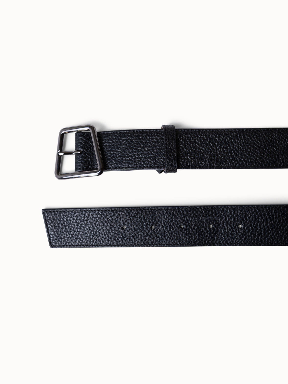 Leather Belt with Trapezoid Buckle - black