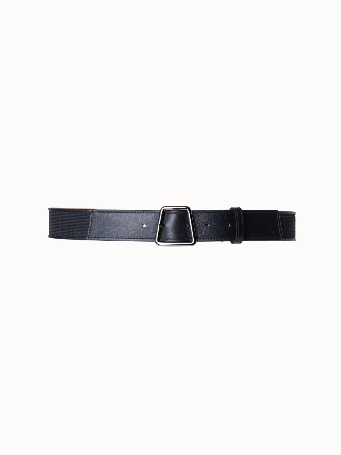 Leather and Horsehair Belt with Trapezoid Buckle - black